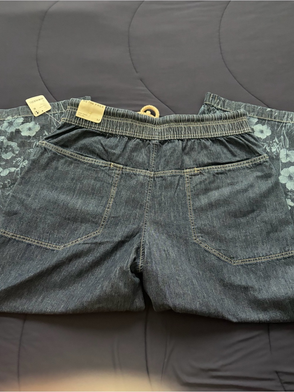 Free People We The Free Easy Peasy Printed Pull-On Jeans in Indigo Combo - Picture 8 of 12